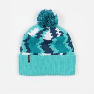 *RARE* Patagonia Powder Town, Blue/White Beanie Pom-Pom Knit Hat, EUC‼️ OSFM🏂